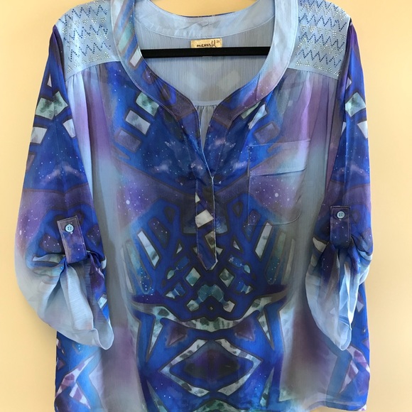 ONE WORLD Tops - Blue Sheer Lined One World Blouse 3X